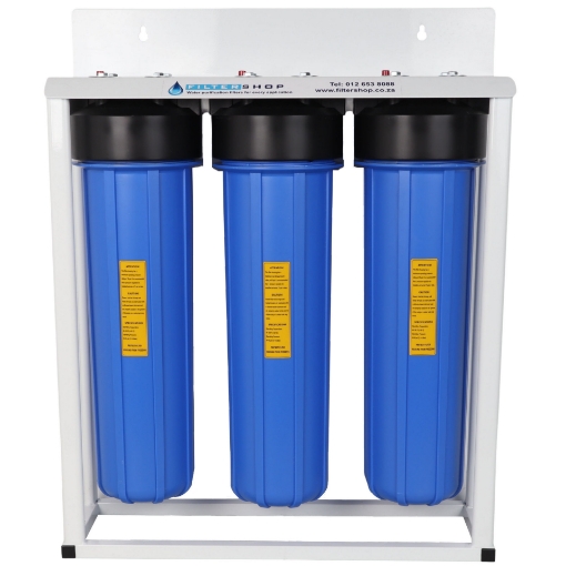 Picture of Silver Triple Stage Home Filter System - Steel Powder Coated Bracket & Stand